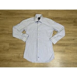 David Donahue Dress Shirt Mens 15.5 32 Trim Fit Blue Plaid Long Sleeve Button